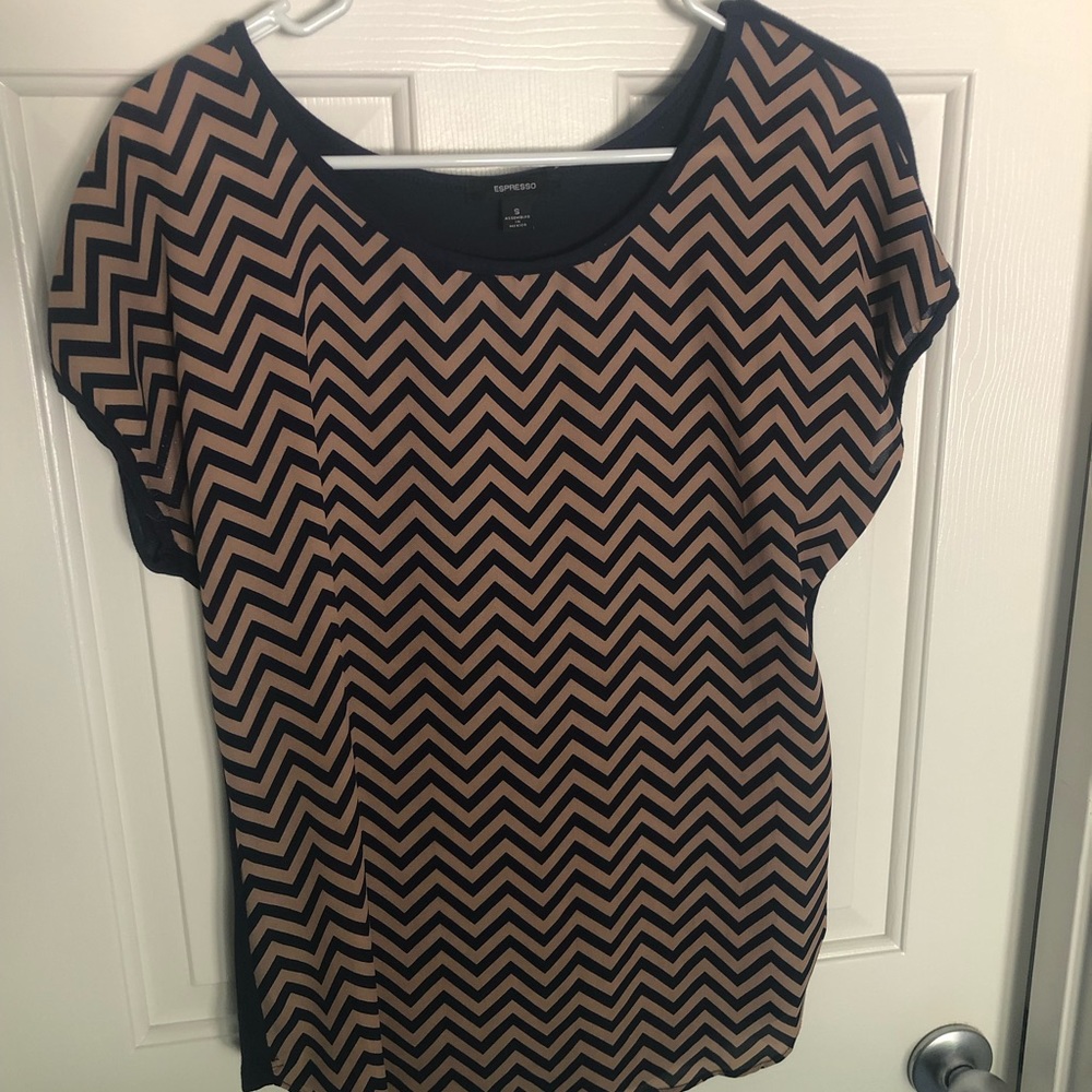 Blue and tan chevron top